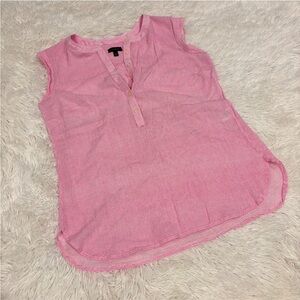 Talbots Linen Tank Top Pink white sleeveless tunic blouse v neck Size Small
